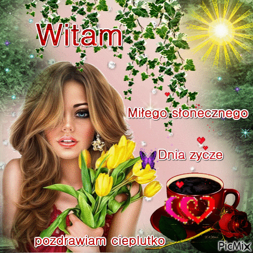 Kobieta wita miłego słonecznego dnia życzy pozdrawia